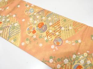荒波に花丸・枝垂れ桜模様織り出し　袋帯